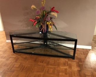 BUY IT NOW! $225 Black metal media stand w/ 3 glass shelves 60"W x 20"H x 19"D 