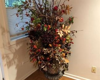 BUY IT NOW! $135 faux autumn floral in 24"H metal urn - overall size is 68"H x 34"W