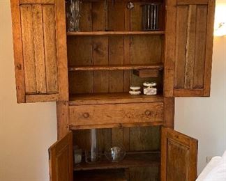 BUY IT NOW! $850 gorgeous antique walnut cupboard with full center drawer, a small interior drawer and shelves - stunning farmhouse modern piece or retail display - 81"H x 42"W x 15"D (small items not for sale)