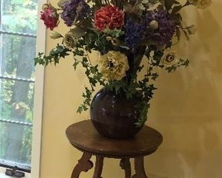 BUY IT NOW! $110 Antique oak plant stand with carved legs -  size is 30"H x 18"W                                                         $65 Faux summer floral in vase 50"H