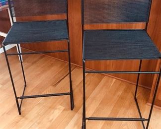 BUY IT NOW! $250 pair Modern Black metal & vinyl corded counter stools - seat height 25", overall 35"H x 19"D x 16.5"W