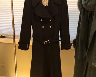 BUY IT NOW! $45 Milly New York sz 8 woman's black wool coat with gold buttons, belted, beautiful!