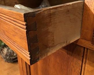 dovetail drawer detail on vintage hutch