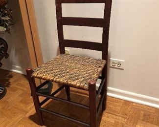 BUY IT NOW! $45 antique primitive ladder back side chair with rush seat 33.5"H x 15.5"W x 13"D