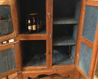 BUY IT NOW! $485 Antique Ice box repurposed as a bar! (liquor not for sale :) lined in faded denim patches, ready to go in your game room, tv room, bachelor pad  50"H x 37"W x 20.5"D