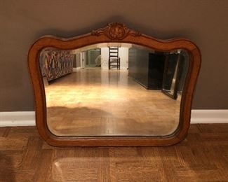 BUY IT NOW! $35 antique oak framed beveled mirror 24"W x 19.5"H