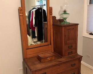 BUY IT NOW! $225 Antique Eastlake oak dresser mirror vanity combo 3 pc. for easy transport 79"H x 42"W x 19.5"D