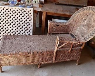 Antique Wicker Chaise Lounger