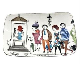 Lot 114
French "Crazy Years" Payphone Scene Enamel on Copper Tray