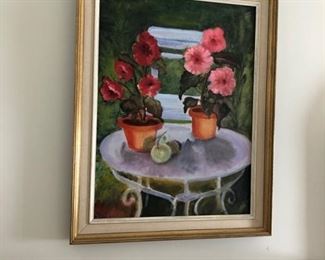 Charming flowers in a garden table painting