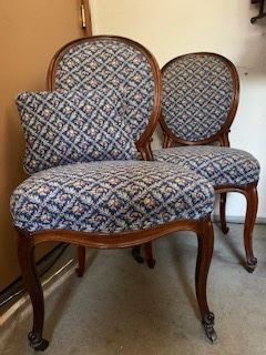 Pair lozenge back upholstered chairs - with pillow 