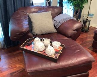 Gallery Furniture Leather Chair, Matching Leather Ottoman 