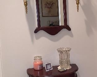Mirrors, Brass Wall Sconces, 1/2 Moon Table