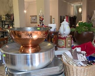 Copper Colander, Roasting Pan, Cutting Boards 