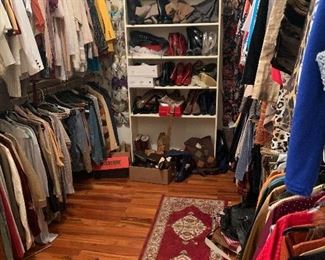 Huge walk in Closet Full of Brand  New With Tags and Like New Designer Clothes, Shoes, Boots, Leather, Suede, Purses and More! 