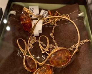 Gold over Silver Amber Jewelry