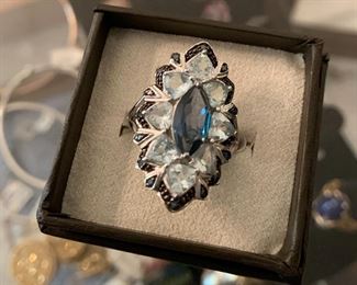 Aquamarine, Black Spinel Ring