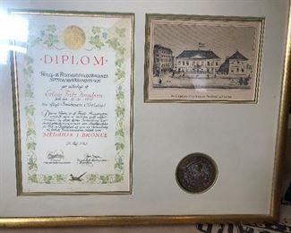 French Bronze Presentation Medal and certificate 