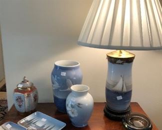 Royal Copenhagen lamp and vases 