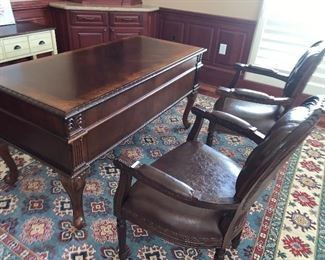 Walnut Desk with Leather Chairs