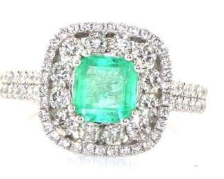 Natural Columbian Emerald and Diamond Ring