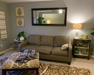 Sofa - Area Rug - Large Ottoman -Lamps & Decor