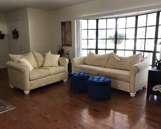 Sofa and loveseat.  BLUE OTTOMANS ARE SOLD