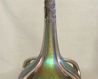 Signed Loetz And Alvin Silver Overlay 12" Art Glass Vase