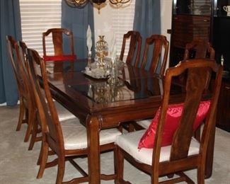 dining table with eight chairs