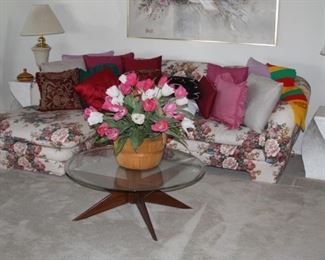 MCM glass top star-burst coffee table