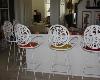 (5) MCM Shaver Howard "Arthur Umanoff" Gin Rum Wrought Iron barstools