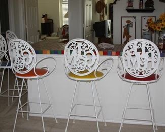 (5) MCM Shaver Howard "Arthur Umanoff" Gin Rum Wrought Iron barstools