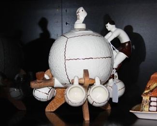 very unique Rugby/Soccer Decanter with small cups