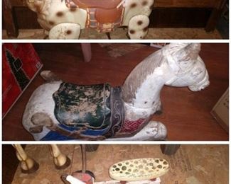 Vintage metal and hand carved horses