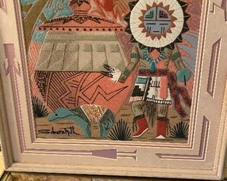 Kevin Silversmith sand painting, circa 1970's , amazing piece with lots of story detail $295.00, signed piece