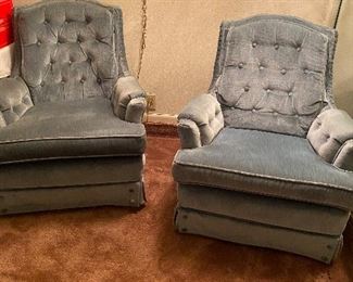 two vintage blue velvet  rocker/swivel chairs $85.00 each 