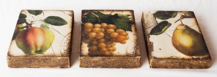  3 Retired Sid Dickens Tiles Apple Pair & Grapes