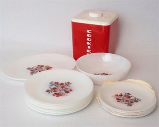  Fire King Floral Pattern Plate and Ovenware
