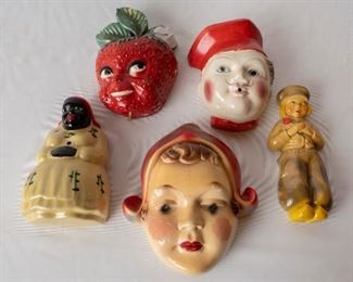 Vintage Chalkware Faces McCoy Mammy String Holder