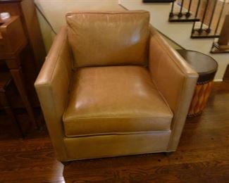 Crate & Barrel sand colored leather club chair