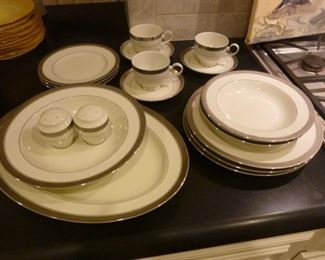 Mikasa "Palatial Platinum" China , 3 full place settings, 2 serving pieces and a salt & pepper. Brand new, never used
