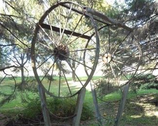Buy-It Now Vintage Steel Garden Architecture $500.00 8' Tall To Top Of Wheels, 50" Wide, 6" Wide At Base, 44" Wheels
