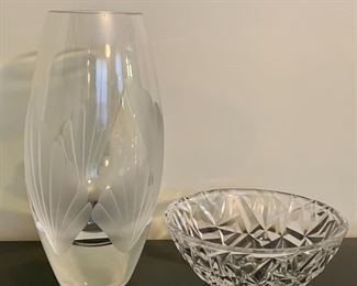 Item 22:  Lenox vase with frosted accents and crystal bowl:  $26                                                                                                                      Vase - 3" x 9"