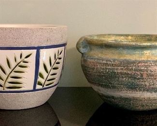 Item 31:  Two pottery planters - one with ferns:  $22                                     Tallest - 7"