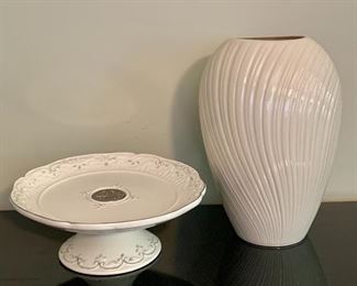 Item 25:  Ivory Cake Stand and Lenox "Mirage" Vase: $28   Vase - 10.25"