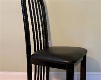 Item 2:  (6) Italian, black lacquer and leather dining room chairs - 17.5"l x 17"w x 40"h:  $795