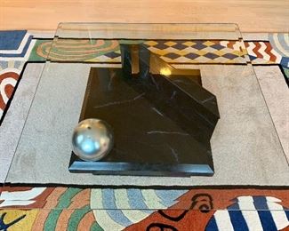 Item 36:  Stylish Contemporary Marbleized Cocktail Table with Silver Ball Accent - 38"l x 38"w x 14.5"h:  $325