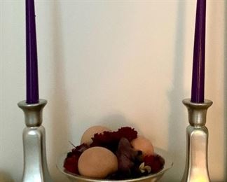 Item 123:  Candlesticks and Matching Bowl with Faux Fruit: 