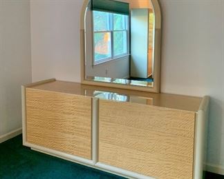 Item 59:  Giorgio Collection Bureau with Mirror, purchased through Design Center - high quality, Italian, Lacquered Birdseye Maple in pristine condition - 80.5"l x 21"w x 84"h:  $1195