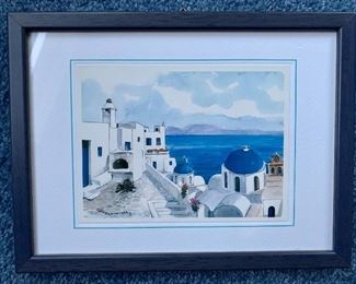 Item 176:  Small, Framed Greek Seaside Print No. 1:  $16